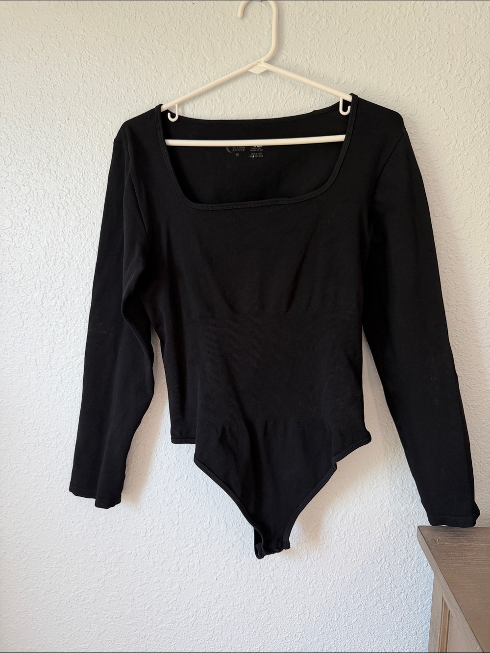 Active USA Black Long Sleeve Square Neck Bodysuit